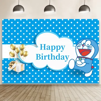 Azul Doraemon Dos Desenhos Animados Gato Robô Fotografia Fundos Crianças Da Festa De Aniversário De Cenários Mesa De Casa Decoração Banner De Cartazes Personalizados