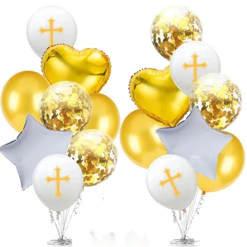Balão Da Páscoa Abençoe Cruz De Páscoa Balões De Festa De Páscoa Decoração Bola De Batismo Bifurcou-Se A Sagrada Comunhão, Favorece A Christen Decotion