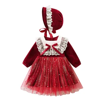 Bebê, Festa de Aniversário Vestidos Vermelhos com Chapéu de Crianças Lolita Vestido de baile Criança Menina Princesa Roupão Infantil Vestuário Meninas Boutique Vestido