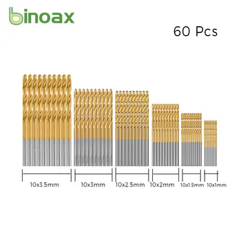 Binoax 60Pcs de Titânio Revestido Broca de Aço rápido Broca de Haste Reta de Broca da Torção de Broca de 1mm de 1,5 mm, 2 mm 2,5 mm 3 mm 3,5 mm