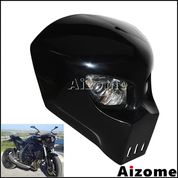 Black Skull Farol Streetfighter Personalizado Motocicleta Farol Máscara De Carenagem Para A Kawasaki, Suzuki, Yamaha Moto De Rua