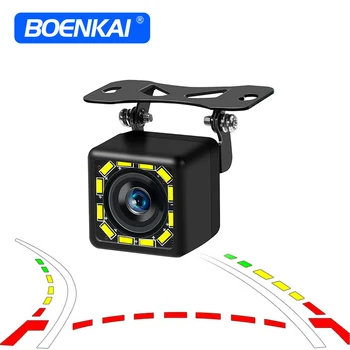 Boenkai Universal Carro Câmera de visão Traseira, 12 LED CCD Com Dinâmica Trajetória de Estacionamento Linha de marcha à ré Impermeável NTSC Veículo Câmara