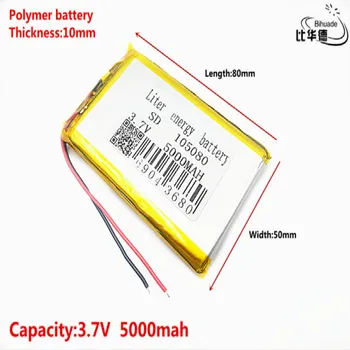 Bom Qulity 3,7 V,5000mAH 105080 de Polímero de lítio ion / Li-íon da bateria para o pc da tabuleta do BANCO,GPS,mp3,mp4