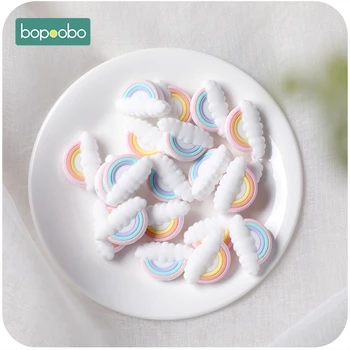 Bopoobo 10pc de Silicone Pequena Haste de Contas do BPA Free Baby Teether Mini arco-íris na Nuvem DIY Chupeta Cadeia de Dentição Roedores Produto do Bebê