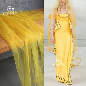 Brilho de Malha, Tule Tecido Amarelo DIY Decoração para uma Festa de Costura Lenço Véu de Noiva Fofa Saias do Vestido de Noiva Designer Tecido