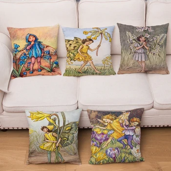 Capa de almofada Colorido Bonito dos desenhos animados da Menina de Flor Fronha Decoração Mundo de Conto de Fadas Duendes para o Sofá de Casa Macio Travesseiro de Pelúcia