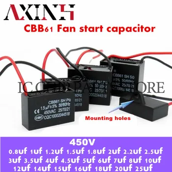 CBB61 fã iniciar capacitor de 0,8 uf/1uf/1.2 uf/1,5 uf/1.8 uf/2.5 uf/3uf/3.5 uf/4.5 uf/6uf/7uf/8uf/10UF/12uf/15uf/16uf/18uf/20uf/25uf 450V