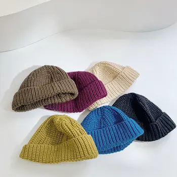 Chapéu de circunferência 48-52cm Menina Outono Inverno gorro de Lã de cor Sólida 1-4T Meninos manter aquecido Malha chapéu de Crianças Casual Bebê pac