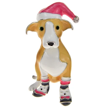 CINDY XIANG Esmalte Bonito Cão de Natal Broches Para Mulheres E Homens de Cachorro Pinos Animal de Design Com Chapéu de Jóias 2 Cores Disponíveis