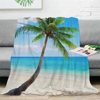 Cobertor De Flanela Personalizada Praia De Árvore De Palma Colcha Super Sofá Macio Cobertor De Veludo Inverno Folha Quente Nap Jogar Tampa