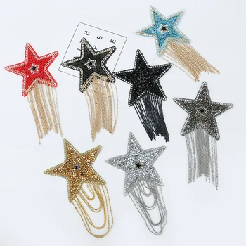 Coloridas, Strass Espumante Estrela de Cinco pontas de Borla Roupas Patches Patches para Roupas Apliques de Ferro sobre os Adesivos de Vestuário
