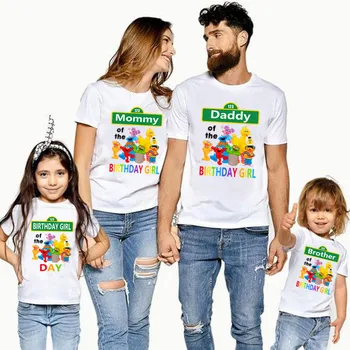 Correspondência de Família Roupas Para Aniversário de Menina de Sesame Street Festa Temática Look, T-shirt Kids Roupas Pai Mãe Filho Filha