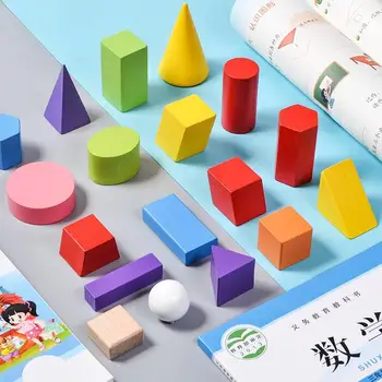 Crianças 48-peça geométricos coloridos coloridos blocos de madeira montado de construção de aprendizagem de crianças do ensino brinquedos