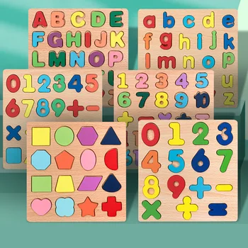 Crianças Alfabética Aritmética do Número de Formas Geométricas de Madeira Puzzle Pré-escola Montessori de Aprendizagem, Jogo Educativo Brinquedo para Crianças