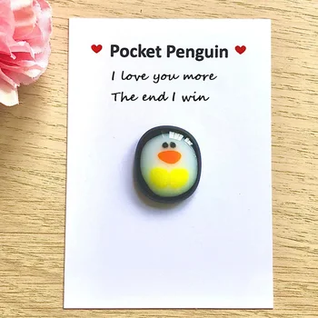 Criativo Bolso Pinguim com Cartão de Saudação Kawaii Cartoon Vidro Penguin Presente para Amigo Professor Festa de Casamento de Natal Favores