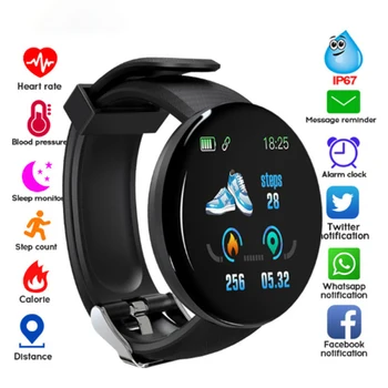 D18S Smart Watch Redonda Heart Rate Monitor de Pressão Arterial Pulseira Impermeável de Fitness Tracker Smart Watch Para Android/IOS