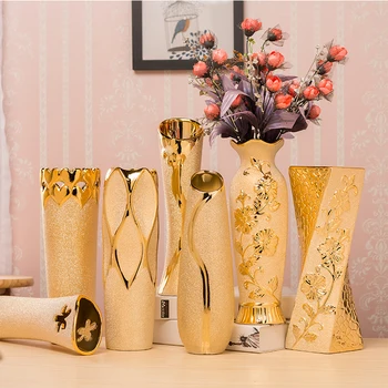De Luxo Da Europa, Banhado A Ouro Vaso De Cerâmica De Decoração De Casa De Design Criativo De Porcelana Decorativa Vaso De Flores Para Decoração De Casamento