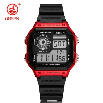 Digital LED Mulheres Homens Relógios do Esporte OHSEN Moda Vermelho eletrônico Impermeável relógio de Pulso Multi-função de Homem de Mergulho Relógio cronômetro