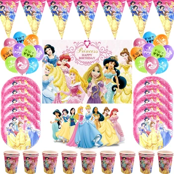 Disney Seis Princesa Meninas A Festa De Aniversário De Decoração Toalha De Mesa Evento Festa Bandeira Festa De Família Placa De Guardanapo, Talheres Descartáveis
