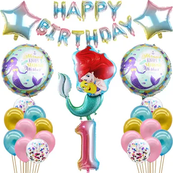 Disney Sereia Ariel Menina Princesa da Festa de Aniversário de Balão Conjunto de Decorações Bonito Personagem de desenho animado Imagem de Crianças de Presente