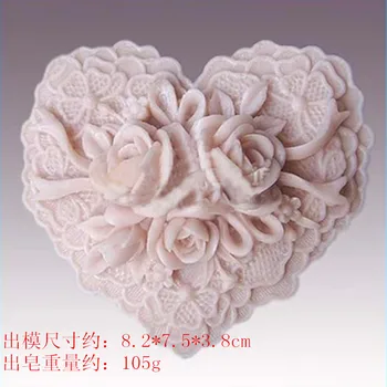 DIY Ofício de sílica gel moldes Rosa padrão de formato de coração sabão de fazer bolo do silicone do produto comestível mods