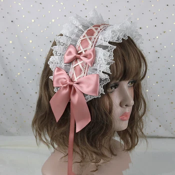 Doce adorável Cabelo de argola do Laço Flor Headwear Anime Empregada Cosplay Kawaii Cabeça Lolita Mão Feito para Meninas Acessório de Cabelo