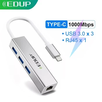 EDUP USB Tipo C HUB USB 3.0 para RJ45 Adaptador de Thunderbolt 3 Dock para PC Computador Laptop Ethernet Acessórios USBC 3.1 Divisor