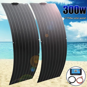 flexível painel solar 12v 150w 300w 50w kit sistema solar carregador de 12v/24v bateria de carro, barco-bar casa acampamento 1000w