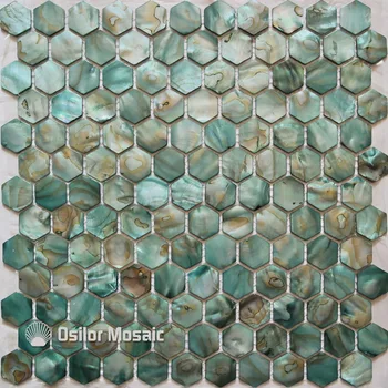 frete grátis tingidos de cor verde Chinês natural de água doce concha de madrepérola mosaico de azulejos para a decoração do banheiro telha da parede