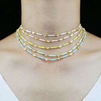 Geométricas Barra de CZ Bracelete Chain Necklace Conjunto de Pastel Colorido, Moda, Verão Jóias