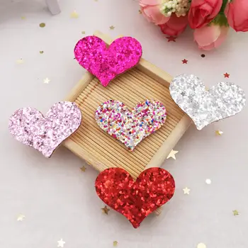 Glitter coração paillette Feltro Tecido Patches Apliques para crianças headwear 20pcs DIY Acessórios do Casamento Suprimentos de Artesanato SE07