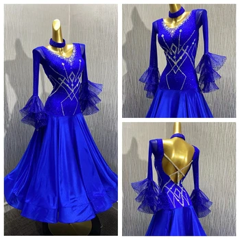 GOODANPAR dança de salão vestido azul Royal, Padrão Dança de Salão Vestido para o Concurso de Fantasia