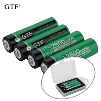 GTF de 1,5 V AA 1900mAh USB AA Bateria do li-íon 2800mwh real capacidade da bateria li-polímero recarregável USB bateria com Caixa, cabo USB