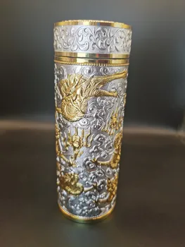 High-end de Nove dragão Taça de taça de Prata 999 prata esterlina do revestimento comestível taça de prata de prata da copa de cuidados de saúde garrafa térmica copo