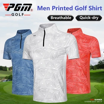 Homens Impresso de Golfe T-Shirt de Verão Vestuário de Golfe de Manga Curta, Camisas Polo masculina Dry Fit Formação Tops Competição de Esportes de Bola Tees