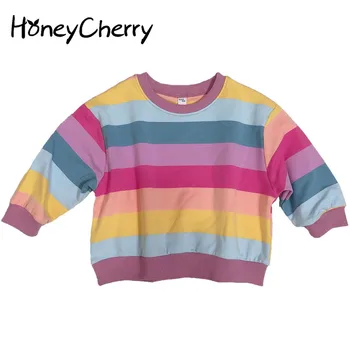 HoneyCherry Outono Arco-Íris Listrado Camisolas Pullover Solta Superior Roupas De Bebê