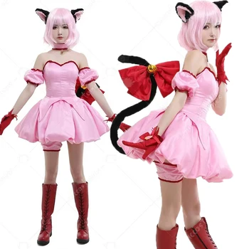 Ichigo Momomiya Mew Ichigo cor-de-Rosa Vestido de Tokyo Mew Mew Transformado Curto, Orelhas de Gato e Cosplay Traje de Halloween com Vestidos de Cauda