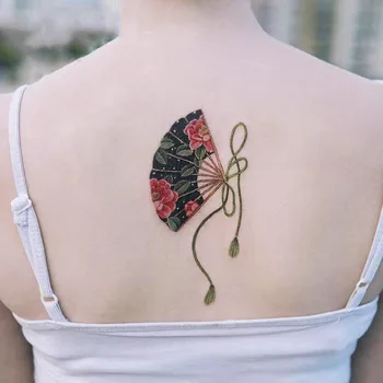 Impermeável Da Etiqueta Temporária Tatuagem Em Estilo Japonês Gueixa Flor Fã De Design, Arte Do Corpo Falso Flash Do Tattoo Tatuagem De Volta Masculino Feminino
