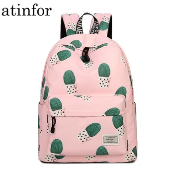 Impermeável de Fadas Bola Planta de Impressão Mochila Mulheres Cacto Bookbag Bonito Saco de Escola para os Adolescentes Kawaii Mochila cor-de-Rosa