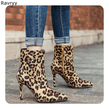 Ins Moda de Leopardo Sexy da Mulher de curto botas de camurça de couro outono inverno mulheres ankle boot finas de calcanhar apontado toe sapatos femininos
