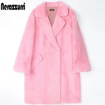 Inter de Inverno, cor-de-Rosa Quente falso casaco de pele de mulheres flare manga lapela Bolsos Casual macio Macio jaqueta Estilo coreano de Moda 2021