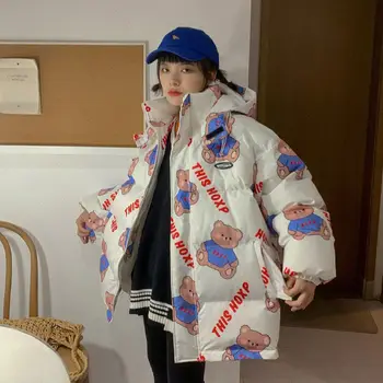 Japonês urso bonito casaco acolchoado de mulheres inverno 2021 y2k novo estilo solto e mais grosso, estudante de algodão acolchoado jaqueta tendência casaco