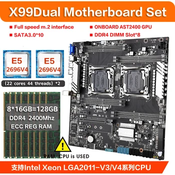 JINGSHA X99 Dupla placa-Mãe Conjunto de Combinação Com a Intel Xeon E5 2696 V4 CPU Dual 8* 16GB 2400MH DDR4 ECC REG RAM do Servidor KIt placa-mãe