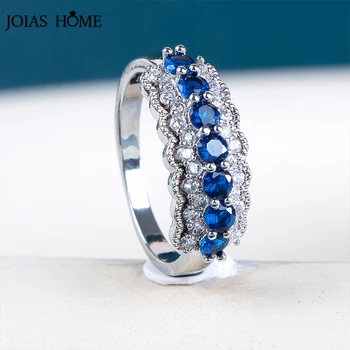 Joiashome Clássico prata 925 esterlina, anel de noivado com o redondo, de cor azul, pedra preciosa festa de casamento multa jewerly dom tamanho 6-10