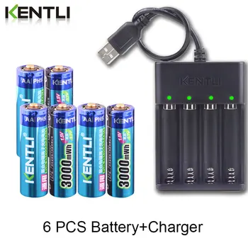 KENTLI 1,5 v 3000mWh nenhum efeito de memória aa recarregável do polímero do li-íon bateria de lítio + 4 slots USB do Carregador