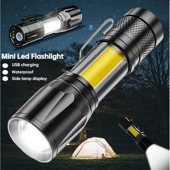 Lanterna recarregável LED Mini Zoom Lanterna Acampando ao ar livre Forte Lâmpada de Lanterna Impermeável Tático Lanterna de Alta Potência