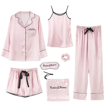 Lisacmvpnel 7 Peças Atender Mulheres Pijama Impressão Moda Zação De Pijamas Outono Casuais Novo Soltas Sleepwear