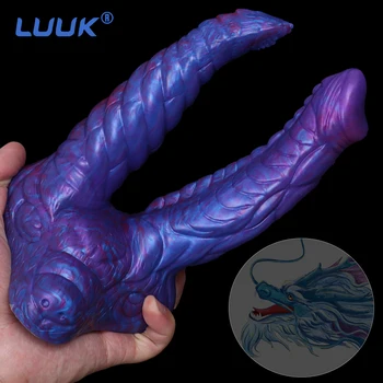 LUUK de Fantasia de Dragão Duplo Vibrador, com Ventosa Sexo Anal Brinquedos Lésbicas Masturbador Plug anal em Silicone Macio Vagina G-Spot Adulto Presente