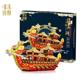 Luxo Caractere Chinês 3236PCS YZ Mini DIY Blocos da Arquitetura do Barco do Dragão Modelo Crianças Brinquedos para Crianças, Presentes de Férias Presente 9136