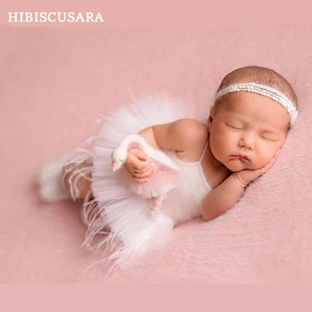 Macio Mohair De Malha Recém-Nascido Menina Da Foto Roupa Branca Bailarina Vestido De Penas Decoração De Pérolas Cabeça Do Bebê Fada Fantasias
